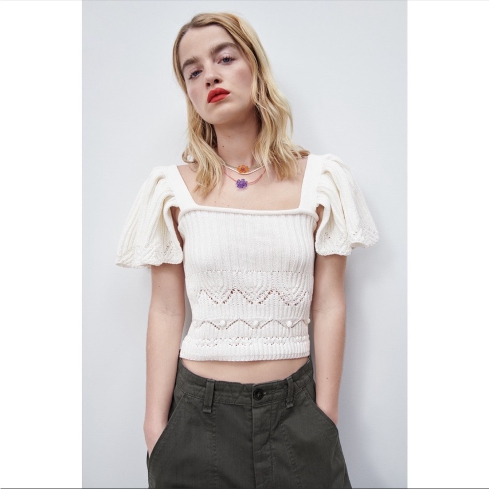 NWT Zara Crochet Knit White Top